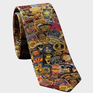 Vintage Ralph Marlin 'State Police Patches' Neck Tie Mens Polyester Made in USA
